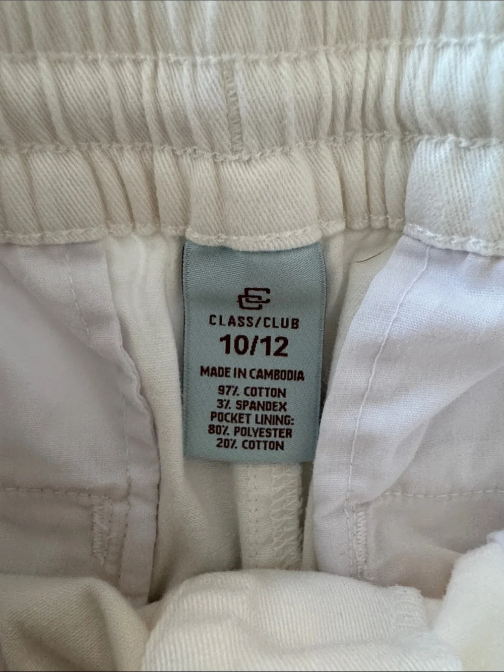 Boys size 10/12 class club white shorts with elastic waist